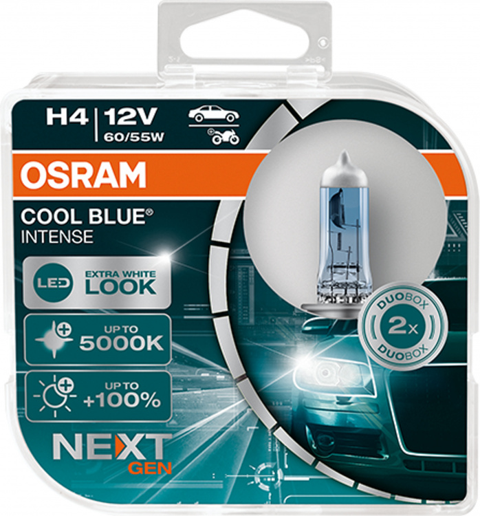 OSRAM H4 12V 60/55W Cool Blue INTENSE NextGeneration 5000K +100% Set - 2 Stück